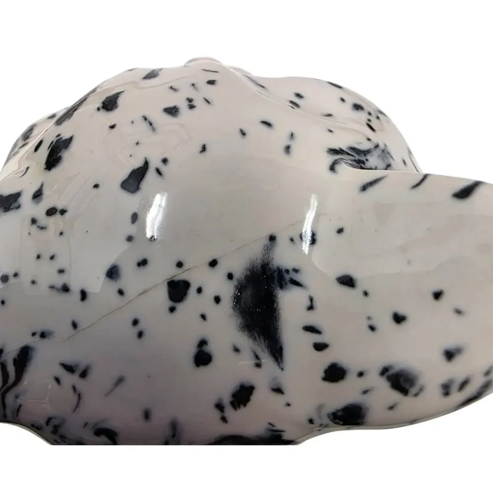 Vintage Big Eye Cat Figurine Black White Ceramic 7in Hairline Crack